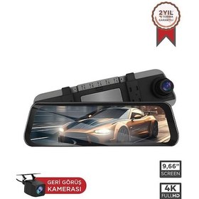 Resim Lenovo M8/8804 Siyah 4k Araç İçi 9.6 İnç Dokunmatik Dikiz Ayna Gece Görüş Gps Önvearka Araç Kamerası 