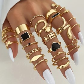 Resim 27 adet Moda, Basit, Elegant, Retro, İnce Tasarım, Aşk Kelebeği, Yılan Şeklinde Yağ Damlası Yuvarlak Boncuklar, Geometrik Diskler, Boş Zincir, Geniş Metal Tarz Yüzükler, Çok Parça Setler, Tatil Parti Randevu Hediyeleri, Günlük Giyim 