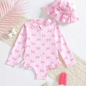 Resim Kız Bebek Tek Parça Mayo - Güneşten Koruyucu, Pastel Pembe, Kolay Fermuarlı, Şeffaf Olmayan Hızlı Kuruyan Yüzme Kıyafeti, Bebek ve Küçük Kızlar İçin, Plaj Havuzu Partisi Kıyafeti, Kelebek Desenli Mayo, Hızlı Kuruyan Kumaş 