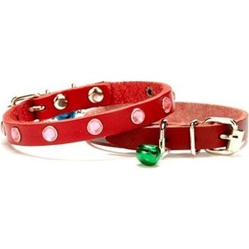 Resim Doggie Taşlı Deri Kedi Tasması 1x21-25cm Kırmızı 