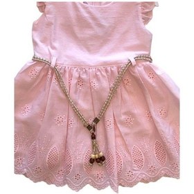 Resim Kız Çocuk Eteği Güpürlü Kemerli Elbise-13873 Pembe 