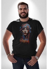 Resim Khansa Eşarp Kadın Tasarımı Unisex Unisex Siyah Organik Baskılı T-shirt Penye Yüksek Kalite Siyah 