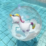 Resim 3D Unicorn Plaj Topu - Kalın PVC Şeffaf Şişme Havuz, Gökkuşağı Yelek ve Kuyruklu Bulut Desenli, Plaj Partileri, Havuz Oyunları, Tüm Mevsimlerde Dış Mekan Eğlencesi, Sezonluk Rekreasyon 