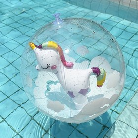 Resim 3D Unicorn Plaj Topu - Kalın PVC Şeffaf Şişme Havuz, Gökkuşağı Yelek ve Kuyruklu Bulut Desenli, Plaj Partileri, Havuz Oyunları, Tüm Mevsimlerde Dış Mekan Eğlencesi, Sezonluk Rekreasyon 