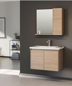 Resim Orka Düden 80 Cm Mdf Kapaklı Meşe Banyo Dolabı Alt Modül Lavabo Meşe 