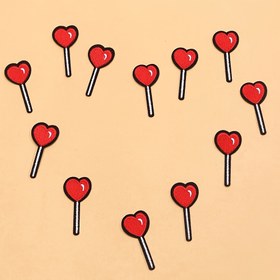 Resim 10'lu set nakış yamaları - Kırmızı kalp şekilli lolipop kıyafet yamaları - Sevimli tarz yamalar, basit giyim süslemeleri, favori tarzınızı tamamlayın 
