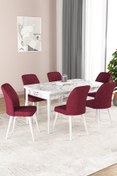 Resim GadaHome Platinum Serisi, 80x130 Açılabilir Mdf Beyaz Mermer Mutfak Masa Takımı, 6 Sandalye 