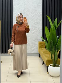 Resim Famalin pileli etek kod: 8940 - Kahverengi / 42 