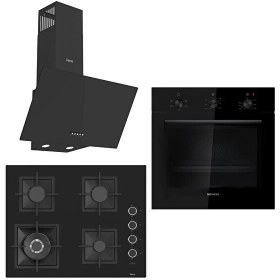 Resim & Ferre Caserta Wok 166 Bek - Döküm Izgara 65 cm Ocak 3'lü Siyah Ankastre Set (HB011FBA1T - SC405 - D086) 