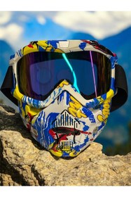 Resim SARİSSA BİSİKLET Tex 710 Jet Maske Bisiklet Motosiklet Kayak Çok Amaçlı Maske Mor Cam Aynalı Gözlük Sarı Mavi 