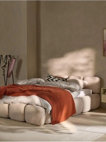 Resim Most Oktagon Bazalı Mdf Karyola 180x200 Bej Bukle Kumaş İşbir Kuştüyü Sünger Evinize Teslim 180 x 200 