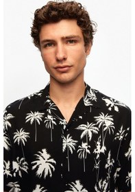 Resim Ds Damat Relaxed Siyah Desenli Palmiye Desenli Kısa Kollu Yazlık Viskon Gömlek 0HC02ORT10313 Siyah 