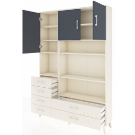 Resim Arges Dolap 9 Raflı 6 Çekmeceli 3 Kapaklı 132x30x195 Aytaşı-antrasit/aytaşı Antrasıt/aytası 