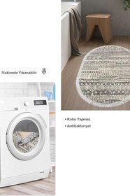 Resim Kaymaz Taban Djt Banyo Halı Yıldız Deri Saçaklı Oval İskandinav F5080 F5080D1-3, Gri, 100 x 150 