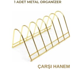 Resim Çarşı Hanem 1 Adet Metal Tabaklık Gold Metal Organizer Tepsi Tabak Standı Bulaşıklık 6"lı 