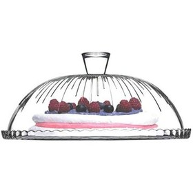 Resim Pasabache Cam Kek Cam Cloche Kek Standı Pasta Kubbe Plaka Kapağı 32 Cm Desen Açık Bej 