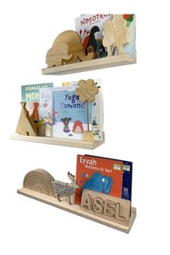 Resim Ahşap Adası Montessori Doğal Ahşap 3 Lü Raf Seti Çocuk Odası Kitap Çerçeve Resim Rafı 