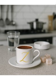 Resim Türk Kahvesi Fincanı Harf, Espresso Fincanı Harf Beyaz - Altın17 