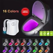 Resim 16 Renkli LED Tuvalet Gece Lambası Hareket Sensörü ile - Pil ile Çalışan Ayarlanabilir Banyo Dekoru, Kolay Kurulum, Enerji Tasarrufu ile Modern Tasarım, Yatak Odası veya Banyo için Mükemmel Ev Dekoru Hediyesi, Tuvalet Dekoru ve Aksesuarları, Düğme Kontrolü Işık 