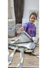 Resim Devrim Olivya Tekstil Gri-krem Çizgili Özel Dikim Lüks Halkalı Branda Balkon Perdesi Gri - Krem 