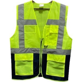 Resim ESER İŞ GÜVENLİĞİ Mühendis Tipi Reflektörlü Çift Renk Ikaz Yeleği (sarı-lacivert) - 5 Li Paket 