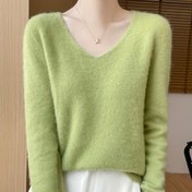 Resim Kadınlar İçin Yumuşak Pembe V-Yaka Uzun Kollu Yün Kazak - Bahar/Yaz için Bol Kesim Düz Renkli Süveter, Şık Ofis ve Günlük Giyim, Açık Bej Dostu H-Siluet Bluz, Her Gün Rahatlık, Yüksek Kalite, Yazlık Gardırop, Minimalist Tarz, Nefes Alabilen Kumaş, Çok Yönlü Üst, İlkbahar Yazlık 