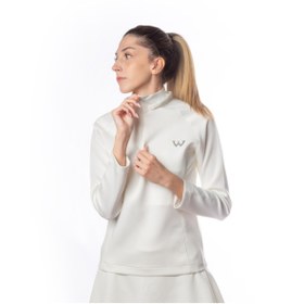 Resim Wiawi Kadın Çıkarılabilir Kapüşonlu Fit Termal Örme Beyaz Spor Hırka Sweatshirt - Unique White 