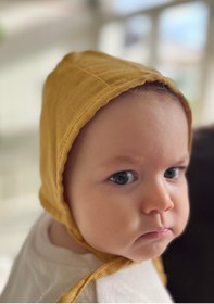 Resim runbaby Tek Kat Müslin Çift Taraflı Bebek Bonnet Şapka (3-9 AY) - Hardal 