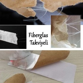 Resim Fiberglas Lif Takviyeli Yapışkanlı Alüminyum Folyo Bant 96 mm x 25 Metre Yanmaz Yalıtım Bandı 