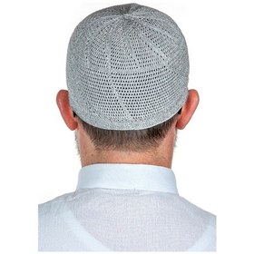 Resim Gold Lüks Dantel Örme Namaz Takkesi Koyu Gri 1 Adet 
