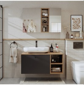 Resim Lavabolu Mdf 95 Cm Lotus Oval Lavabolu Banyo Atlantik Çam - Antrasit 