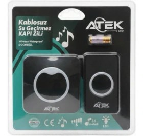 Resim Siyah Kablosuz Su Geçirmez Kapı Zili 