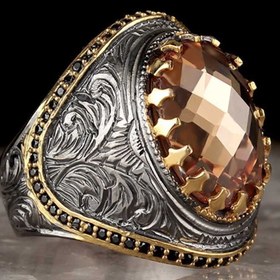 Resim Faceted Citrine 925 Sterling Silver Original Stone Mens Ring - US: 5 / 50 mm / Turk: 10 