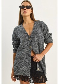 Resim Shade Kadın V Yaka Oversize Buklet Carmen Triko Hırka 2433 60283679 - Siyah 
