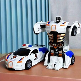 Resim 1 Adet Beyaz Polis Arabası Oyuncak - Tek Tıkla Dönüştürülebilir 2'si 1 Arada Robot & Araç, Mavi ve Turuncu Detaylı Şık Tasarım, Gerçekçi Jantlar ve Farlar - Erkek Çocuklar İçin Harika Hediye, Hayal Gücü Geliştirici Oyun ve Motor Becerileri, Dayanıklı Yapı 