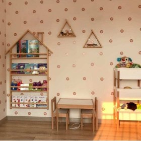 Resim Ahşap Montessori Kitaplık Çatı Model , Çocuk Odası Kitaplık , Montessori 150x60 Cm 