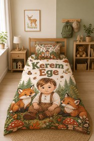 Resim Evmila Karikatüristik Orman Temalı Nevresim Takımı - 100x150 cm Nevresim ( Bebek Boy Özelleştirilmiş ) + 35x45 cm Yastık Kılıfı 