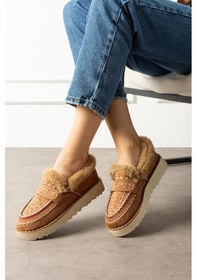 Resim Shoetek Liyi Kadın Kısa İçi Kürklü Hafif Tabanlı Taba Süet Taba 
