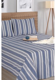 Resim Sport Çizgili Çarşaf + Yastık Kılıfı Seti Çift Kişilik Soft Line Lacivert Lacivert 