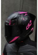 Resim Siyah Vizörlü + Ls2 Rapid 2 Race Palimnesis Kask Mat Siyah - Pembe 