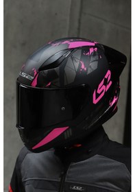 Resim Siyah Vizörlü + Ls2 Rapid 2 Race Palimnesis Kask Mat Siyah - Pembe 
