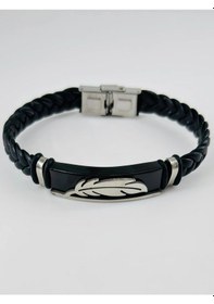 Resim Siyah Deri / Çelik Erkek Deri Bileklik 20 Cm - Ebl0095 Çok Renkli 