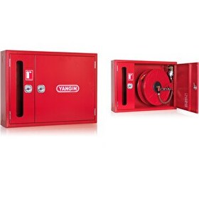 Resim Kkdavm 1" İki̇ Kapaklı Saç Kapak 30 M Hortumlu 0.90 MM Tüp Kabinli Yangın Dolabı Tse'li Sıva Üstü Alperen 