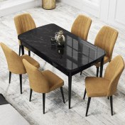 Resim Canisa Concept Par Serisi 70X114, Açılabilir Mdf Mutfak Masa Takımı, Siyah Mermer Desen Masa ve 6 Sandalye 