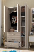 Resim Kenzlife Gardırop 3 Kapılı 3 Çekmeceli Civanperçemi 180*120*52 Crd Xlarge Kapaklı Gardolap Dolap 