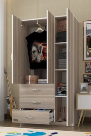 Resim Kenzlife Gardırop 3 Kapılı 3 Çekmeceli Civanperçemi 180*120*52 Crd Xlarge Kapaklı Gardolap Dolap 