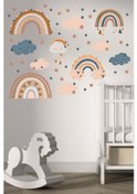 Resim Gökkuşağı Bulut Çocuk Odası Duvar Sticker Dekorasyon Seti Model 5 Karışık - Çok Renkli 
