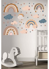 Resim Gökkuşağı Bulut Çocuk Odası Duvar Sticker Dekorasyon Seti Model 5 Karışık - Çok Renkli 