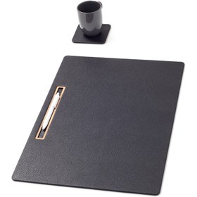 Resim Turgut Office Deri Toplantı Sümeni Siyah Yatay Ahşap Detaylı 49x34cm 