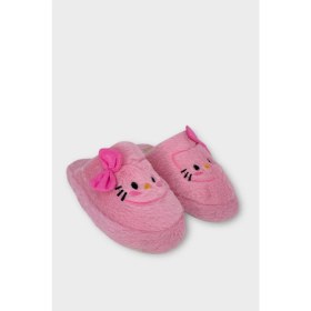 Resim Liger Hellokitty Figürlü Sıcak Tutan Kışlık Kadın Ev Terliği Pembe 